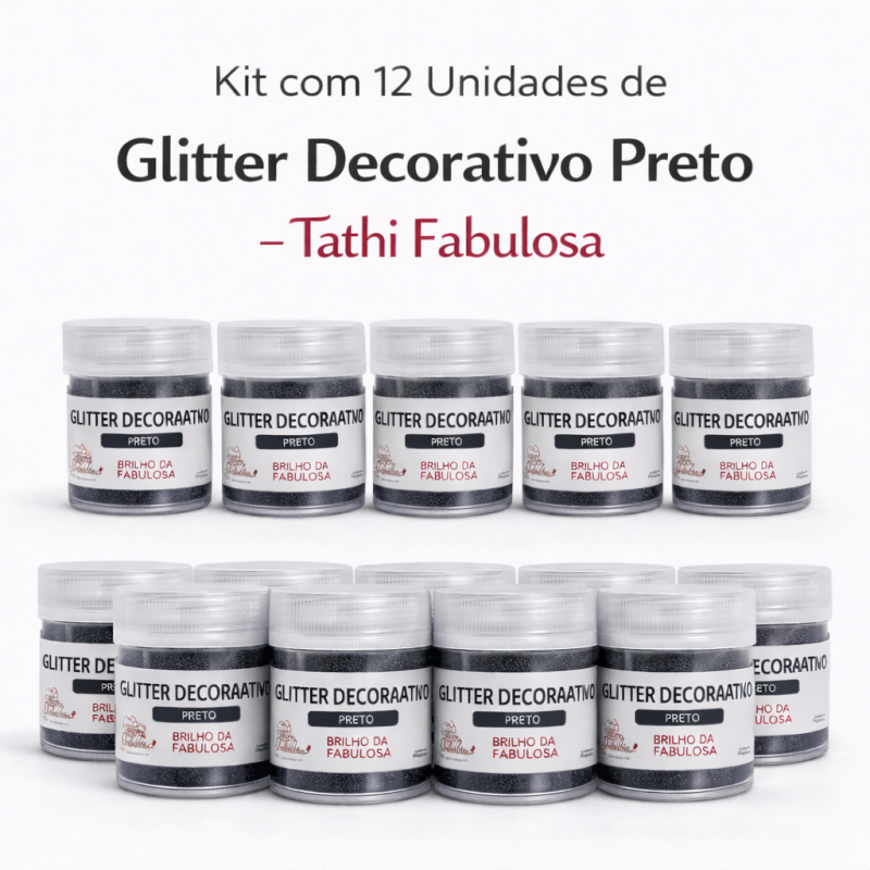 Kit com 12 unidades de Glitter Decorativo Preto Tathi Fabulosa