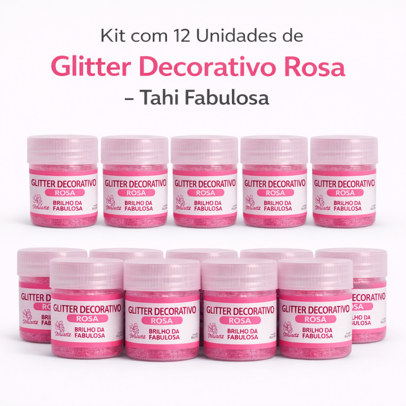 Kit com 12 unidades de Glitter Decorativo Rosa Tathi Fabulosa