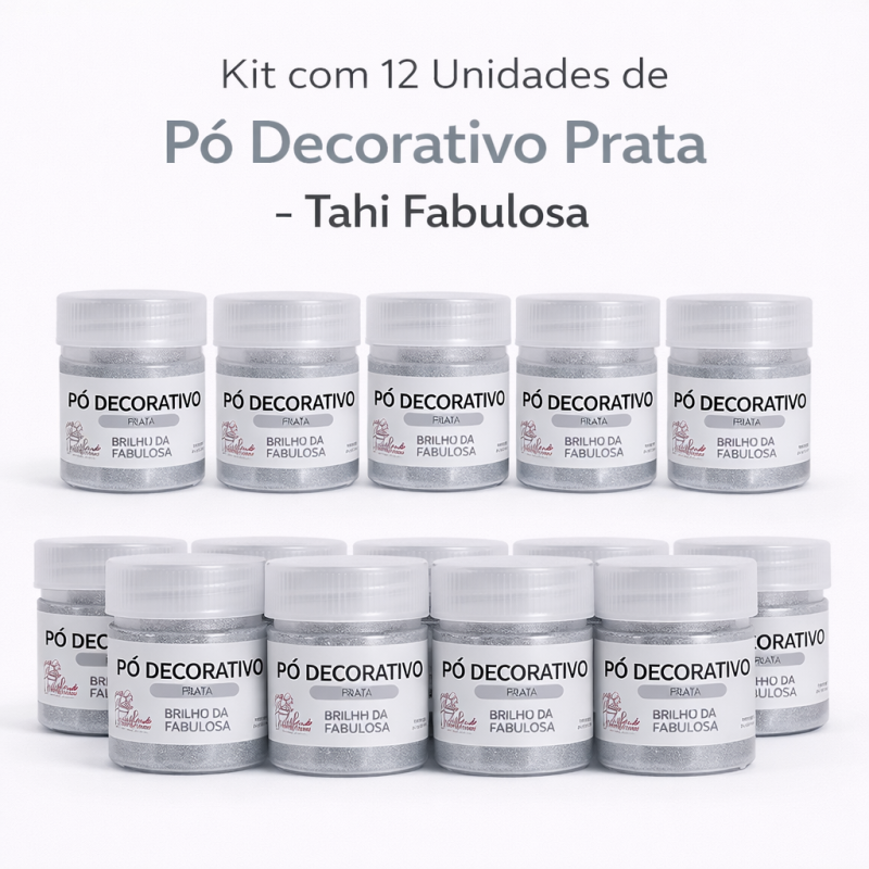 Kit com 12 unidades de Pó Decorativo Prata Tathi Fabulosa