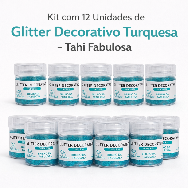 Kit com 12 unidades de Glitter Decorativo Turquesa Tathi Fabulosa