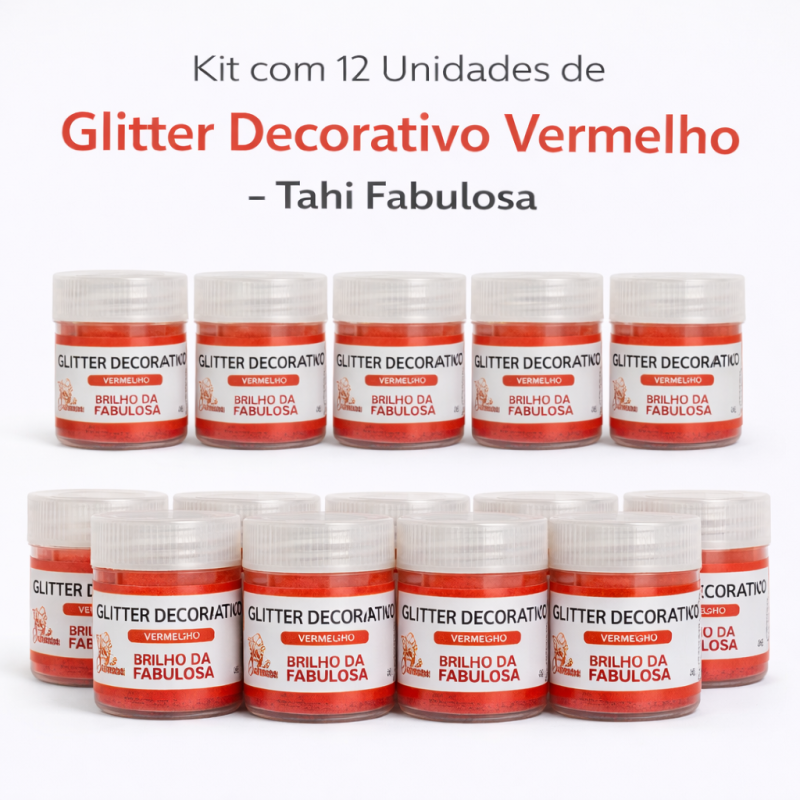 Kit com 12 unidades de Glitter Decorativo Vermelho Tathi Fabulosa