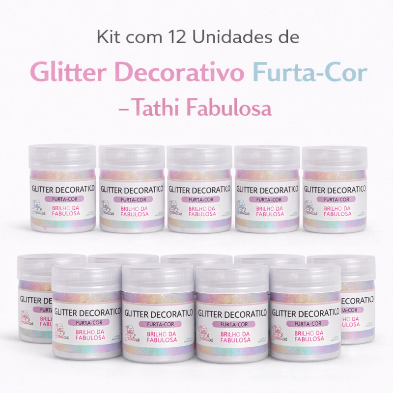 Kit com 12 unidades de Glitter Decorativo Furta Cor Tathi Fabulosa